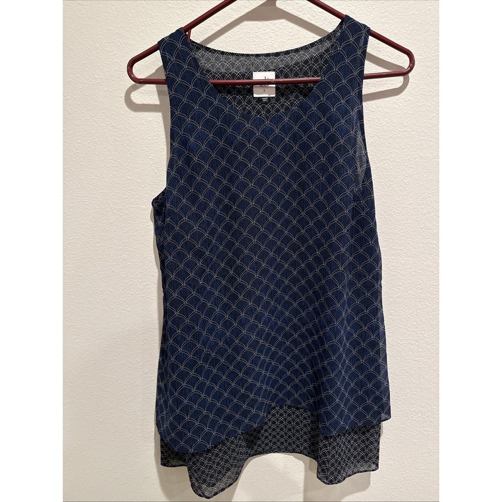 CABI $89 Scallop Mermaid Scale Layered Tank Top Sz S Sleeveless Blouse Navy 3783